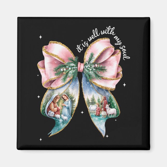 Det är bra med min själ Bow Nativity Scene Baby Je Magnet (Framsidan)