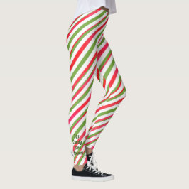 "Det är Candy cane Season" Grönt och Röda Rand Leggings