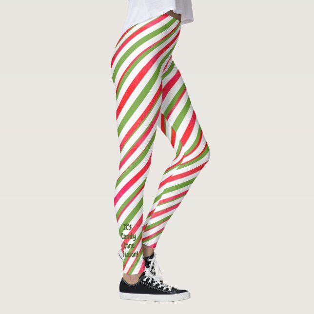 "Det är Candy cane Season" Grönt och Röda Rand Leggings (Höger)