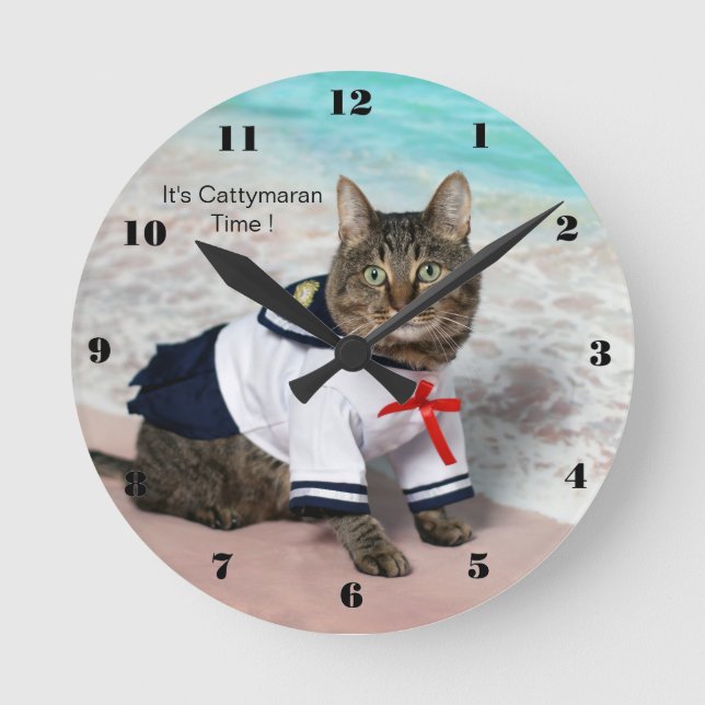 Det är Cattymaran Time! Rund Klocka (Framsida)
