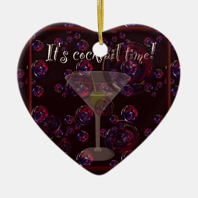 Det är cocktail, roligt martini bubbles mönster julgransprydnad keramik (Framsidan)