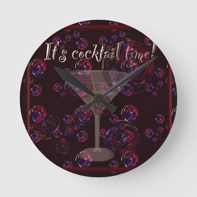 Det är cocktail, roligt martini bubbles mönster rund klocka (Framsida)