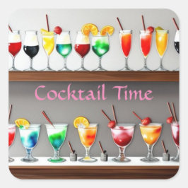Det är Cocktail Tids Festsigill Färgglada Drycker Fyrkantigt Klistermärke
