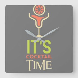 Det är Cocktail Time Pub Wall Clock Fyrkantig Klocka