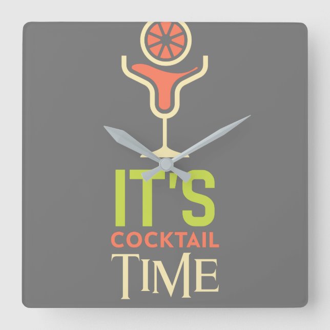 Det är Cocktail Time Pub Wall Clock Fyrkantig Klocka (Framsida)