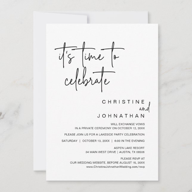 Det är dags att fira, Bröllop Elopement Party Inbjudningar (Framsida)