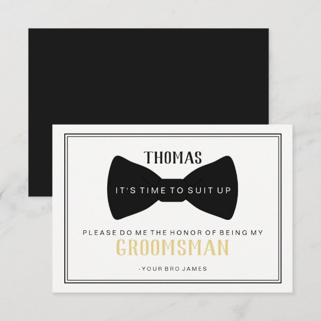 Det är dags att Kostym upp Groomsman Card - Black  Inbjudningar (Fram/baksida)