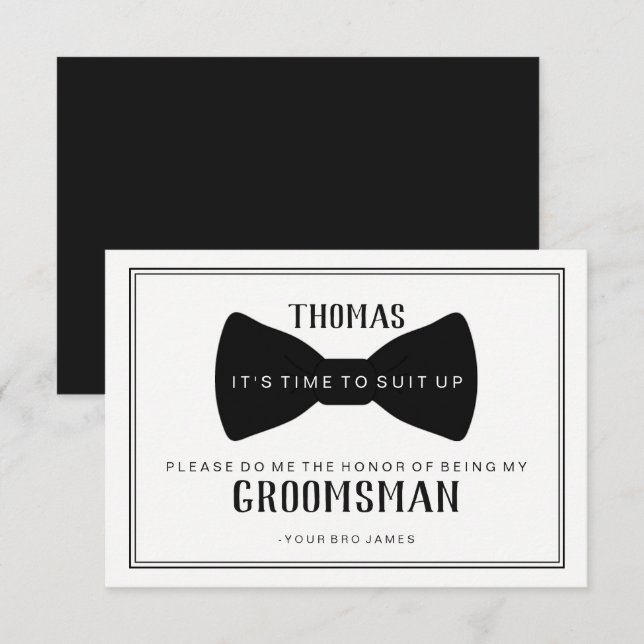 Det är dags att Kostym upp Groomsman Card - Black  Inbjudningar (Fram/baksida)