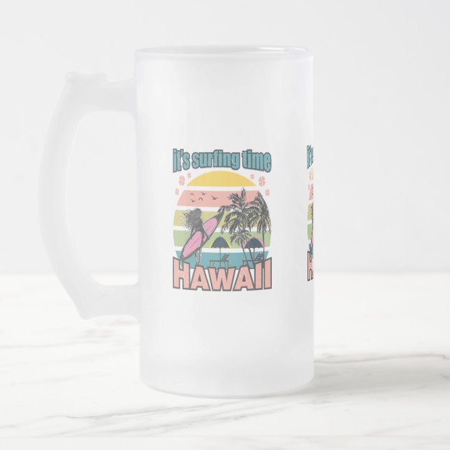 Det är dags att surfa - Hawaii Frostat Ölglas (Vänster)
