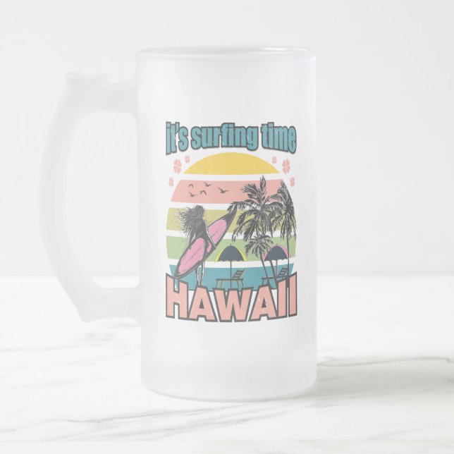 Det är dags att surfa - Hawaii Frostat Ölglas (Vänster)