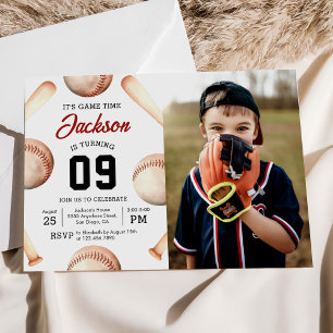 Det är dags för Baseball Födelsedagsfest Photo Inbjudningar