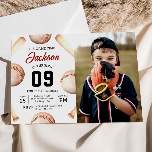 Det är dags för Baseball Födelsedagsfest Photo Inbjudningar (Skapare uppladdad)