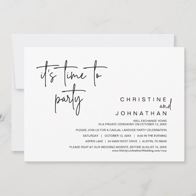 Det är dags för Party, Bröllop Elopement Middag Inbjudningar (Framsida)
