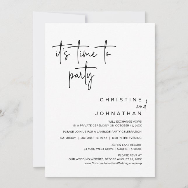 Det är dags för Party, Bröllop Elopement Middag Inbjudningar (Framsida)