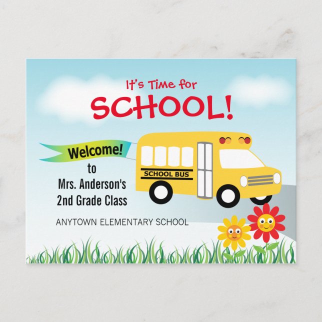 Det är dags för skolan, Back to school Buss Vykort (Framsida)