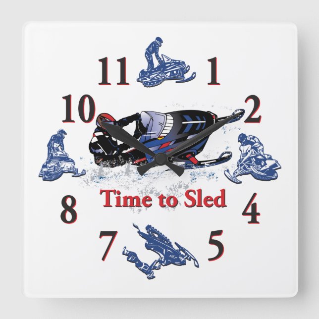 Det är dags för Sled - Snowmobile Clock Fyrkantig Klocka (Framsida)