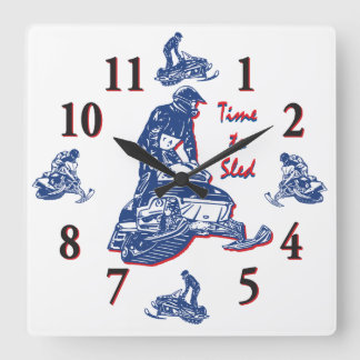 Det är dags för Sled - Snowmobile Clock Fyrkantig Klocka