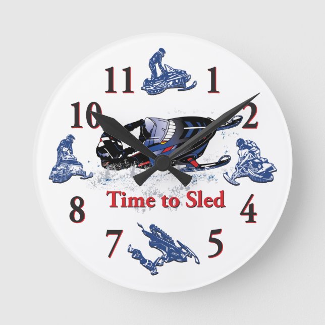 Det är dags för Sled - Snowmobile Clock Rund Klocka (Framsida)