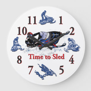 Det är dags för Sled Snowmobile Clock Stor Klocka