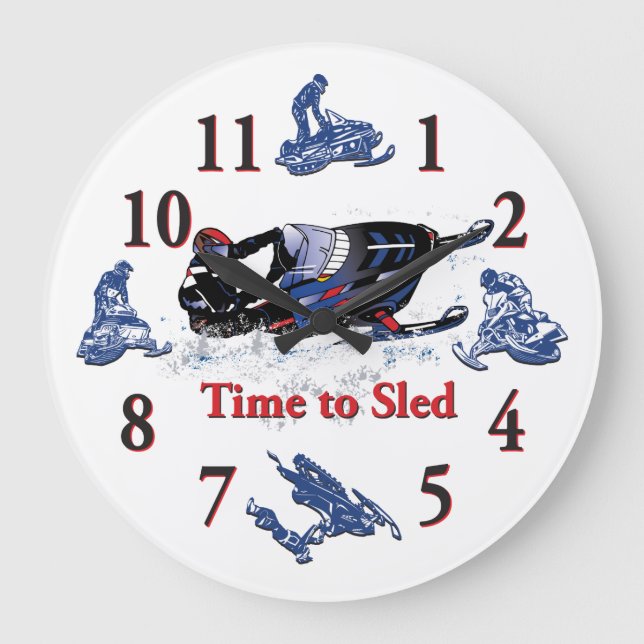 Det är dags för Sled Snowmobile Clock Stor Klocka (Framsida)