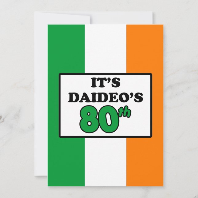 Det är Daideos 80:e födelsedag Irländska Flagga In Inbjudningar (Framsida)