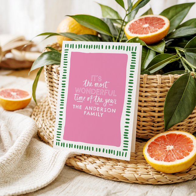 Det är den mest underbara tiden Modern Rosa & Grön Helgkort (Skapare uppladdad)