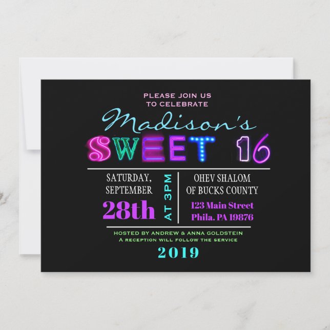 DET ÄR ELECTRIC! NEON GLOW-inbjudan till Sweet six Inbjudningar (Framsida)