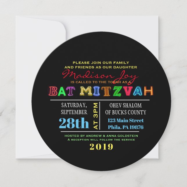 DET ÄR ELECTRIC! NEON GLOW Pub Mitzvah-inbjudan Inbjudningar (Framsida)