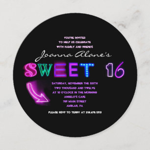 DET ÄR ELECTRIC! NEON SIGN-inbjudan till Sweet six Inbjudningar