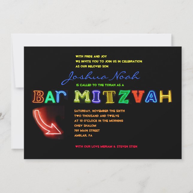 DET ÄR ELECTRIC!  NEON SIGN Pub Mitzvah-inbjudan Inbjudningar (Framsida)