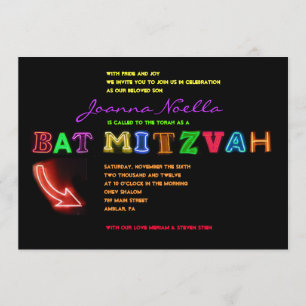 DET ÄR ELECTRIC! NEON UNDERTECKNAR Bat mitzvah in Inbjudningar