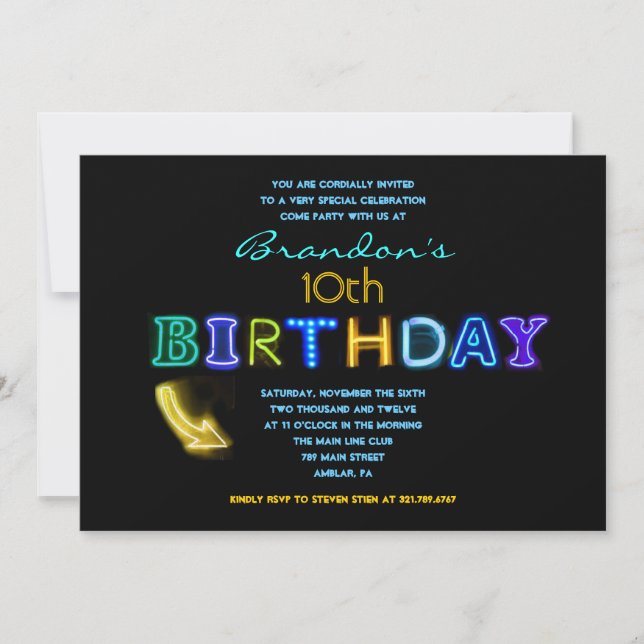 DET är ELEKTRISKT! 10th födelsedagsfestinbjudan Inbjudningar (Framsida)