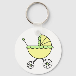Det är en baby! Gul grön barnvagn Nyckelring