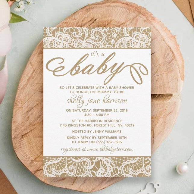 Det är en Baby! Rustic Kraft & White Snöre Baby Sh Inbjudningar (Skapare uppladdad)