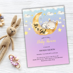 Det är en Baby Shower för Flickor Måne & Starry Hi Inbjudningar