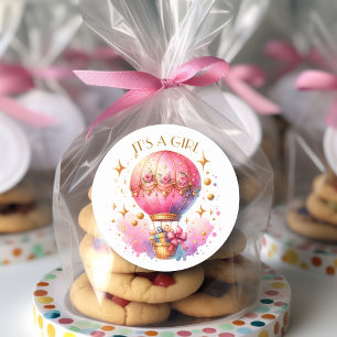 Det är en Baby Shower för Rosa Guld Luftballong Ba Runt Klistermärke