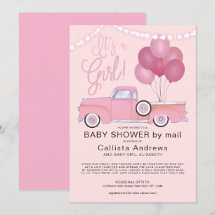 Det är en Baby Shower för Rosa Lastbil Balloons Lj Inbjudningar