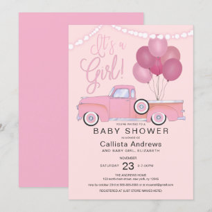 Det är en Baby Shower för Rosa Lastbil Balloons Lj Inbjudningar