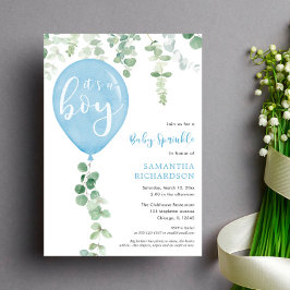 Det är en baby sprinkle eucalyptus ballong inbjudningar