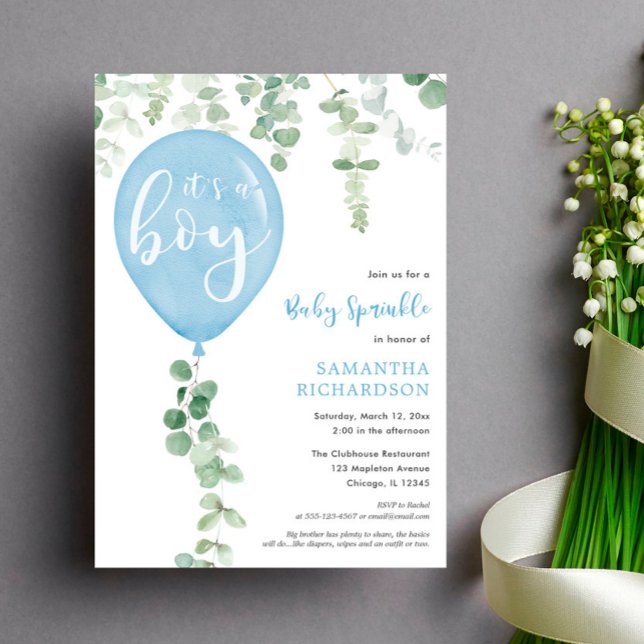 Det är en baby sprinkle eucalyptus ballong inbjudningar (Skapare uppladdad)