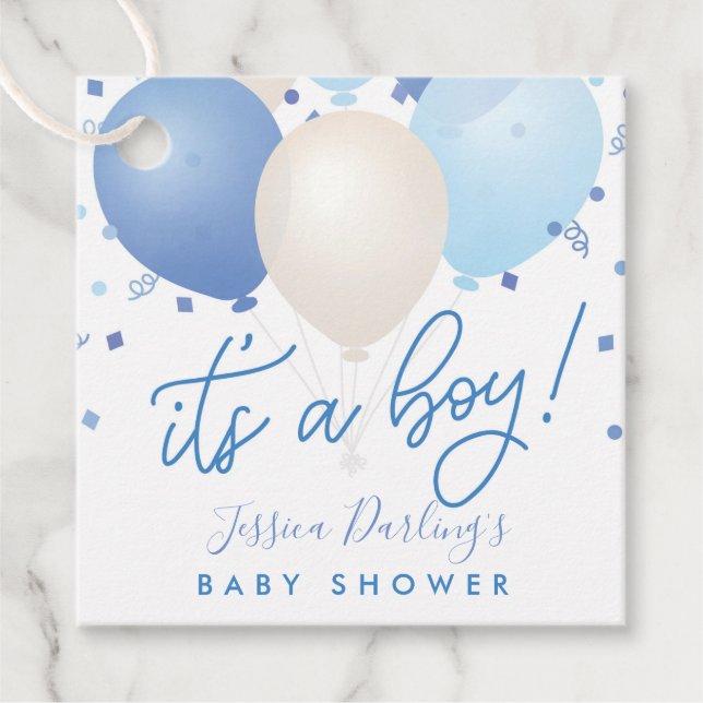 Det är en blå ballonger, babydusch gåvor etiketter (Framsida)
