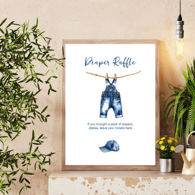 Det är en blå jeans-barndusch-raffel poster (It's a boy blue jeans baby shower diaper raffle table sign poster template digital download)