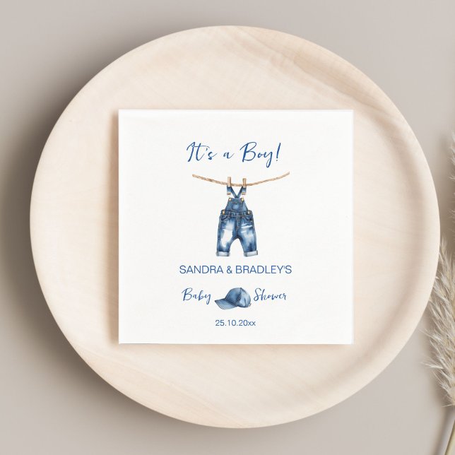 Det är en blå jeans-barnduschmall. pappersservett (It's a boy blue jeans baby shower template napkins personalized baby shower tableware decor simple)