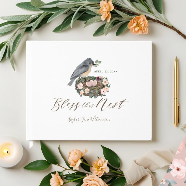 Det är en Blommigt Bird's Nest Baby Shower Gästböcker (It's A Girl Floral Bird's Nest Baby Shower Guest Book)