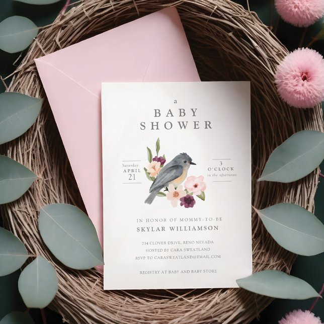 Det är en Blommigt Bird's Nest Baby Shower Inbjudningar (It's A Girl Floral Bird's Nest Baby Shower Invitation)