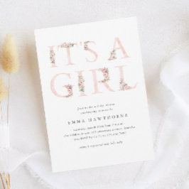Det är en Blommigt Typography Rosa Baby Shower Inbjudningar