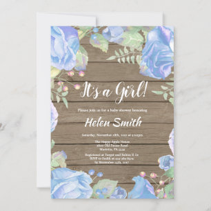 Det är en Blue Blommigt Baby Shower Rustic Wood Inbjudningar