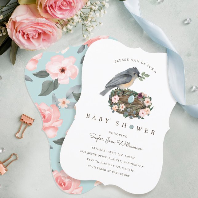 Det är en Blue Blommigt Birds Nest Baby Shower Inbjudningar (Skapare uppladdad)