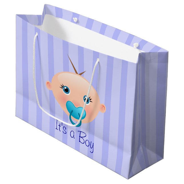 Det är en Boy Baby Ansikte Blue - Large Gift Bag (Framsidan Vinklad)