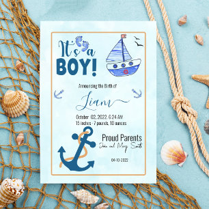 Det är en "Boy Birth Nautical Sailboat Anchor" Meddelande